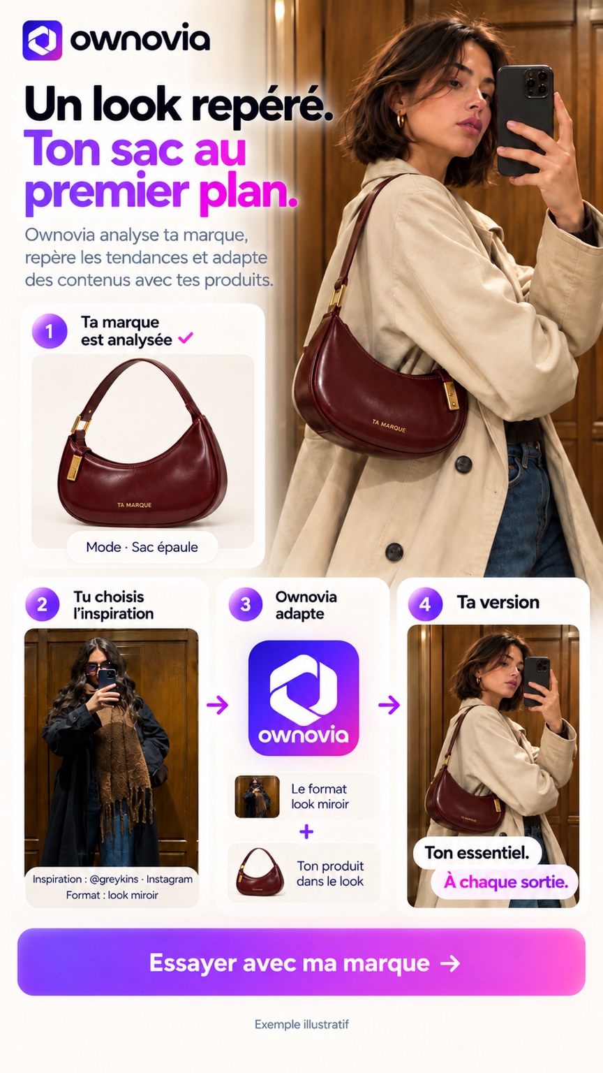 Le look miroir de greykins sur Instagram est adapté à ton sac bordeaux : le format de la référence et ton produit donnent une nouvelle création.